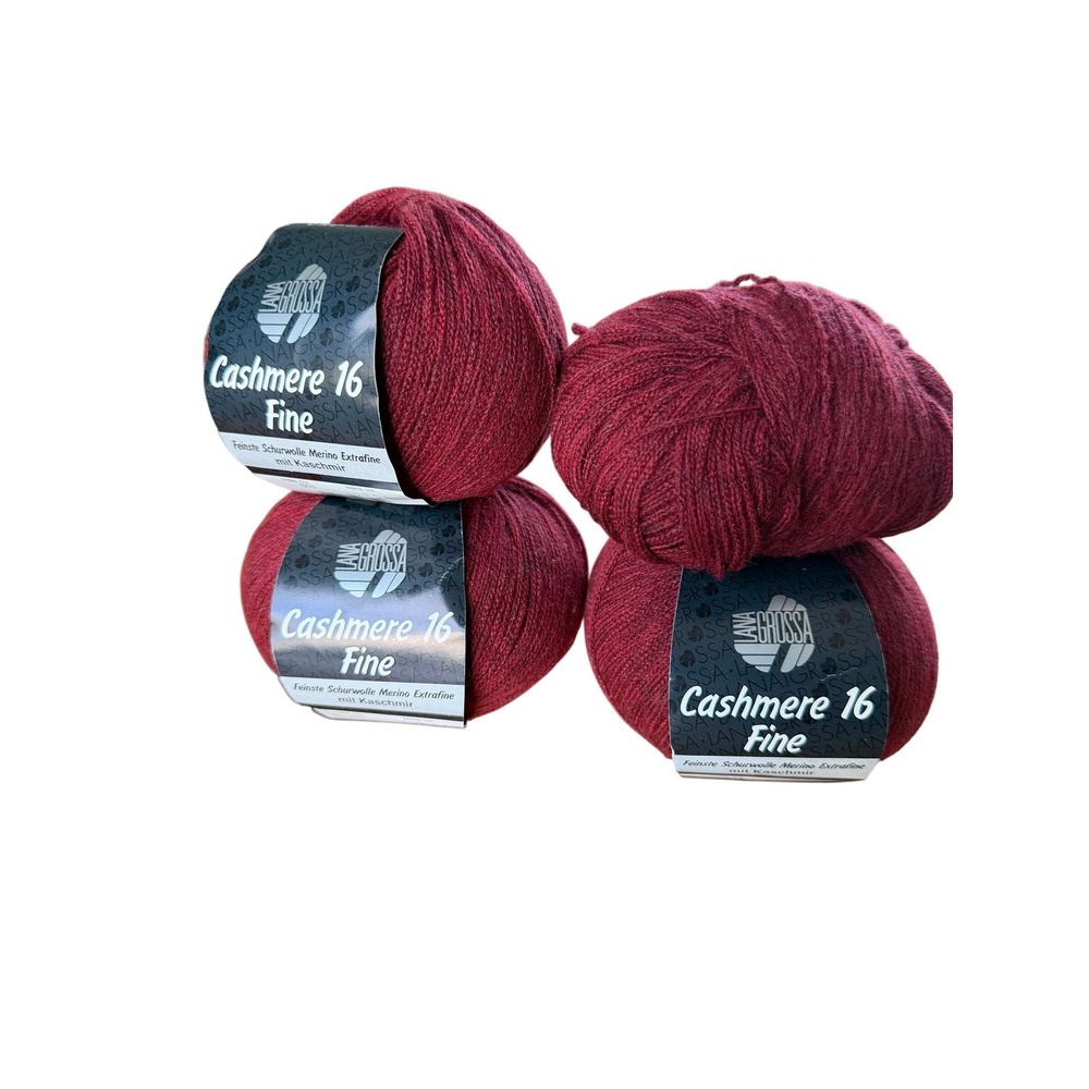 Lana‎ Grossa Cashmere 16 Fine Yarn 4 Skeins Dark Red Burgundy Merino Blend